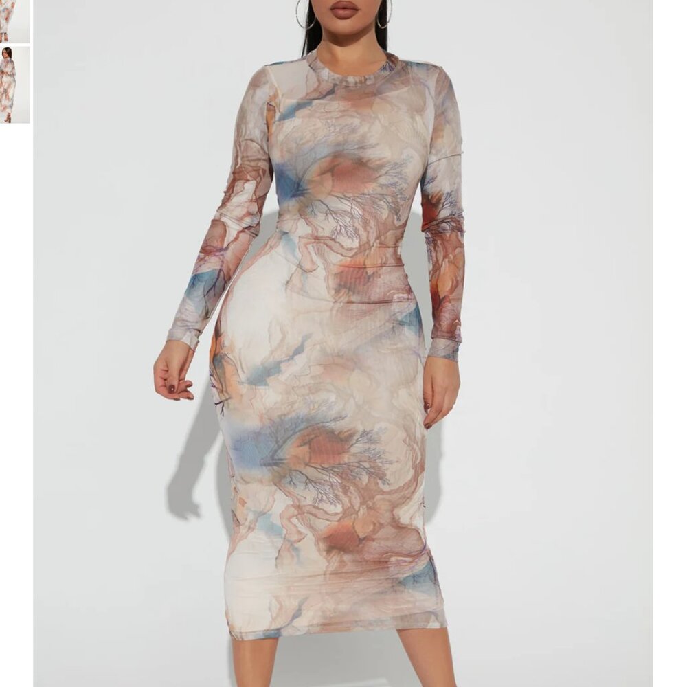 Aubree Mesh Maxi Dress - Brown/combo